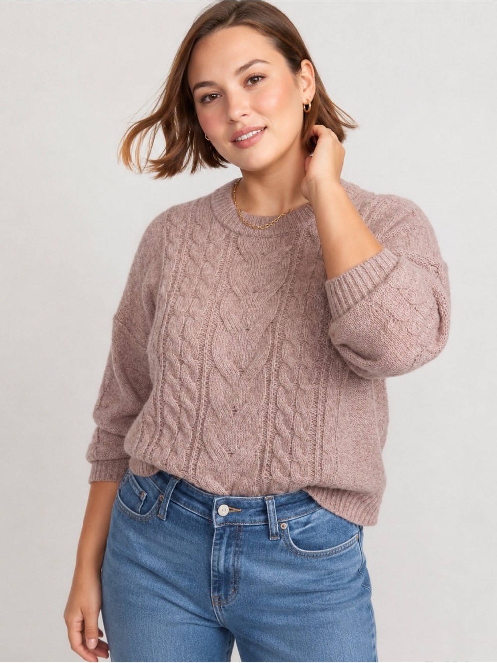 Old Navy Heathered Cable Knit Sweater Rose Dawn Mauve Pink Size L